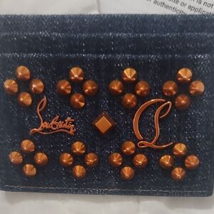 Christian Louboutin Denim Card Holder with Orange Accents